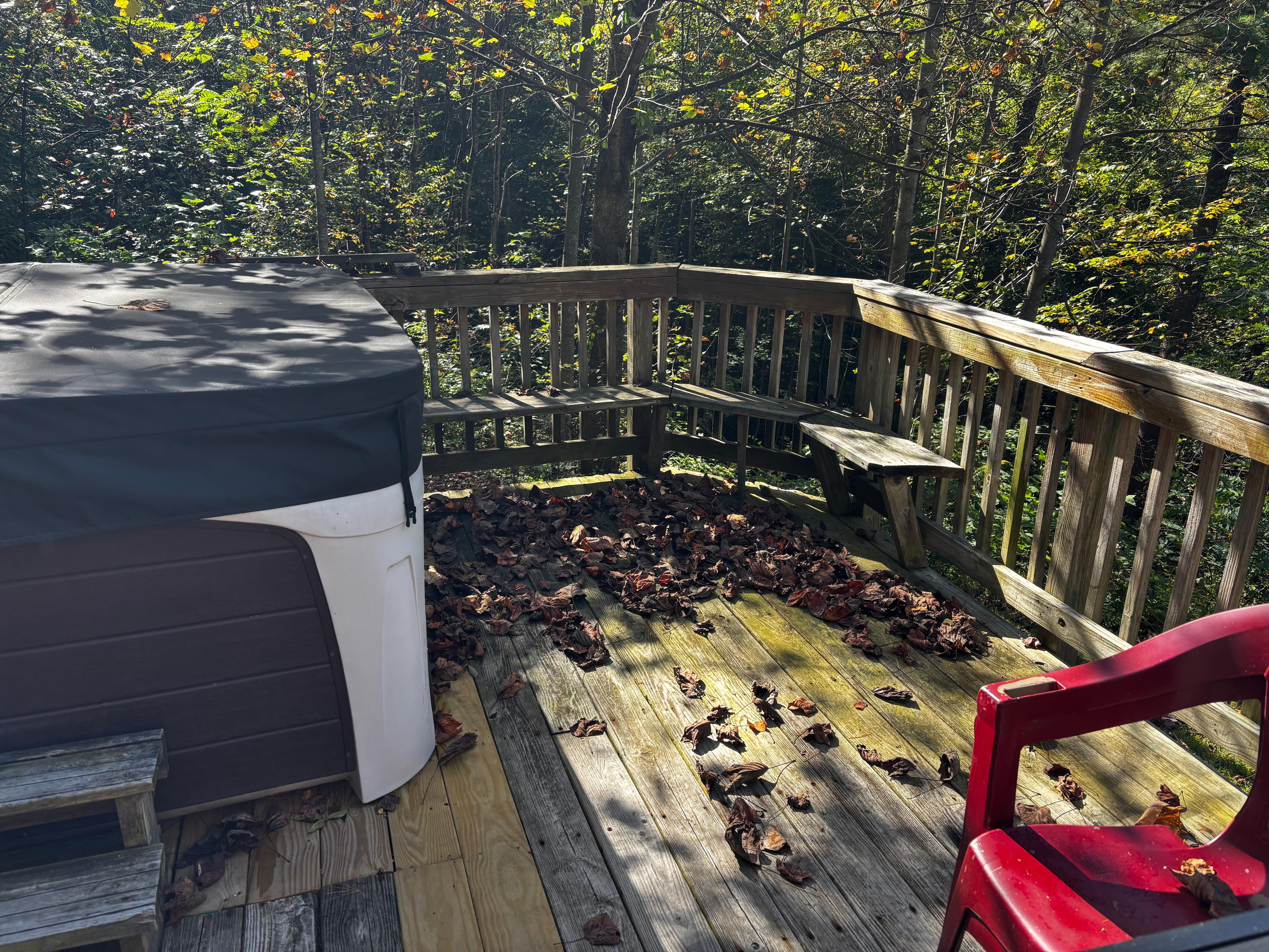 Bench seating next to hot tub