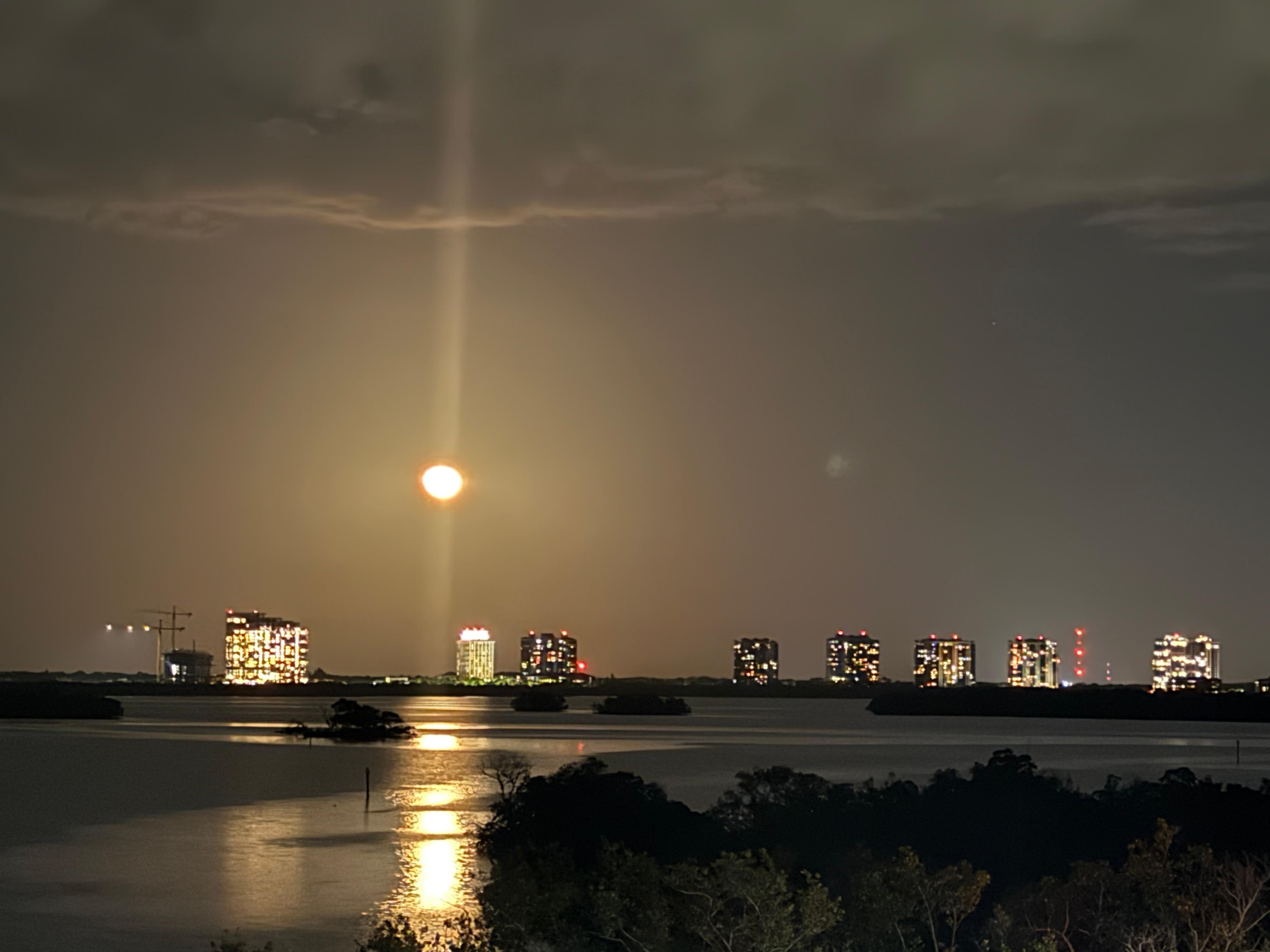 Full moon rising from the balcony. 