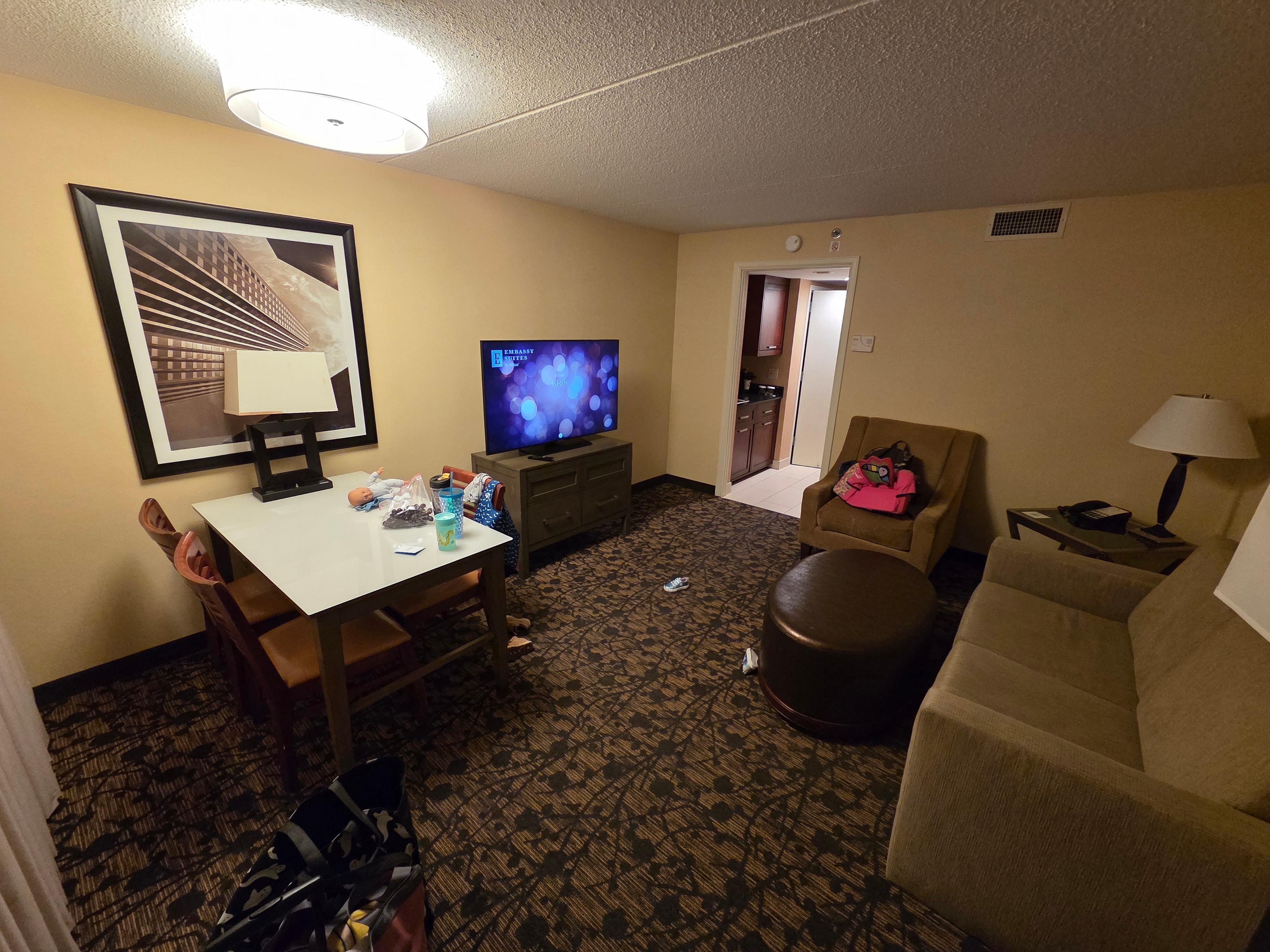 Our sitting area even had a full size table for us to eat dinner at. Thank you