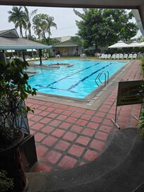 The pool. There is a small gym next to the pool.