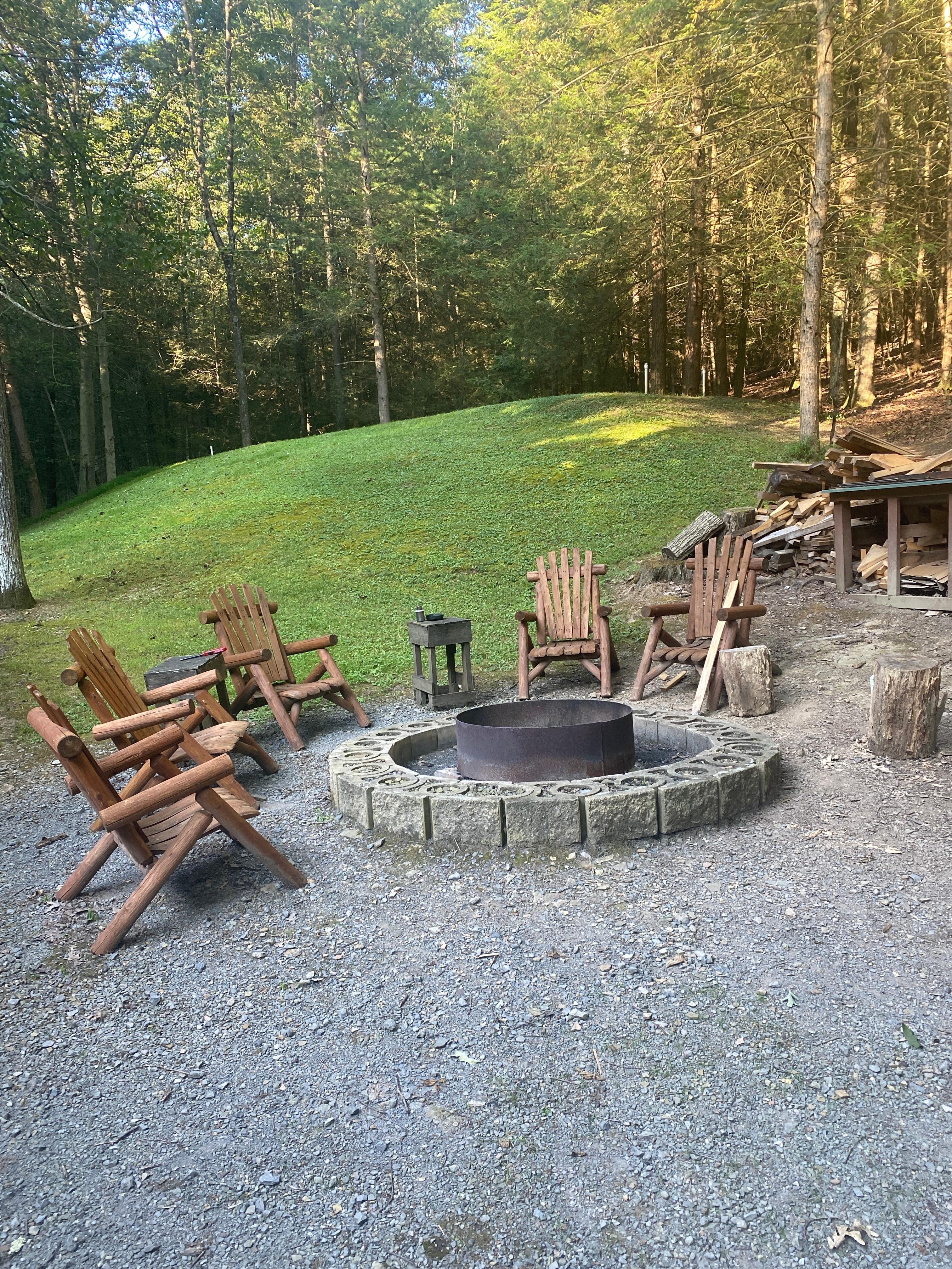 Comfortable and plentiful seating around the firepit.