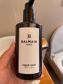 Balmain shampoo, conditioner, body soap, and lotion