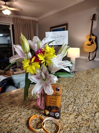 B-day wishes & treats left by owner /manager .
This was not required , they went above and beyond !!! Great Host !!
