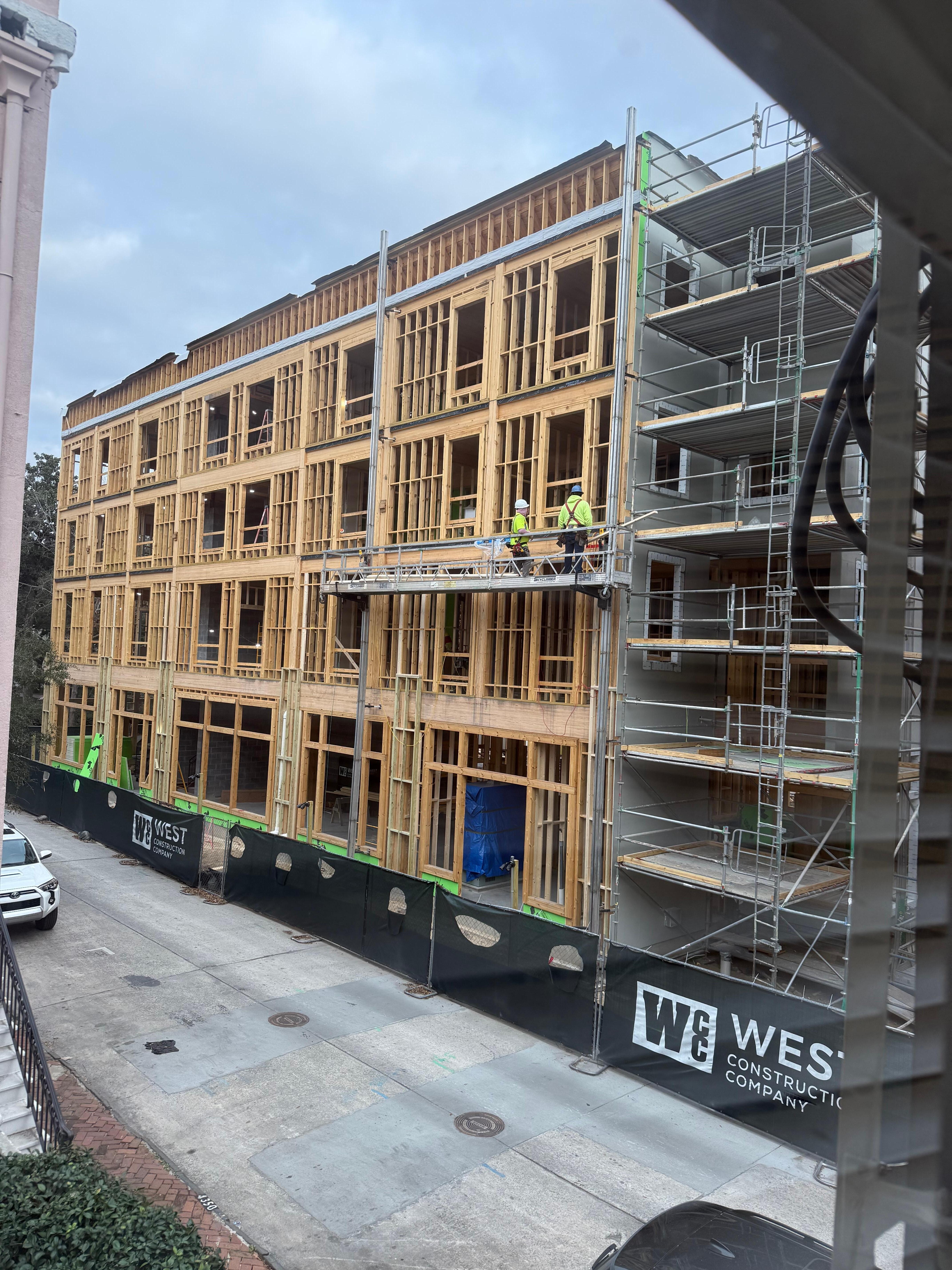Next door construction - looking out the main bedroom window. Delivery trucks, nail guns, etc, was very loud. 