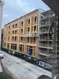 Next door construction - looking out the main bedroom window. Delivery trucks, nail guns, etc, was very loud.