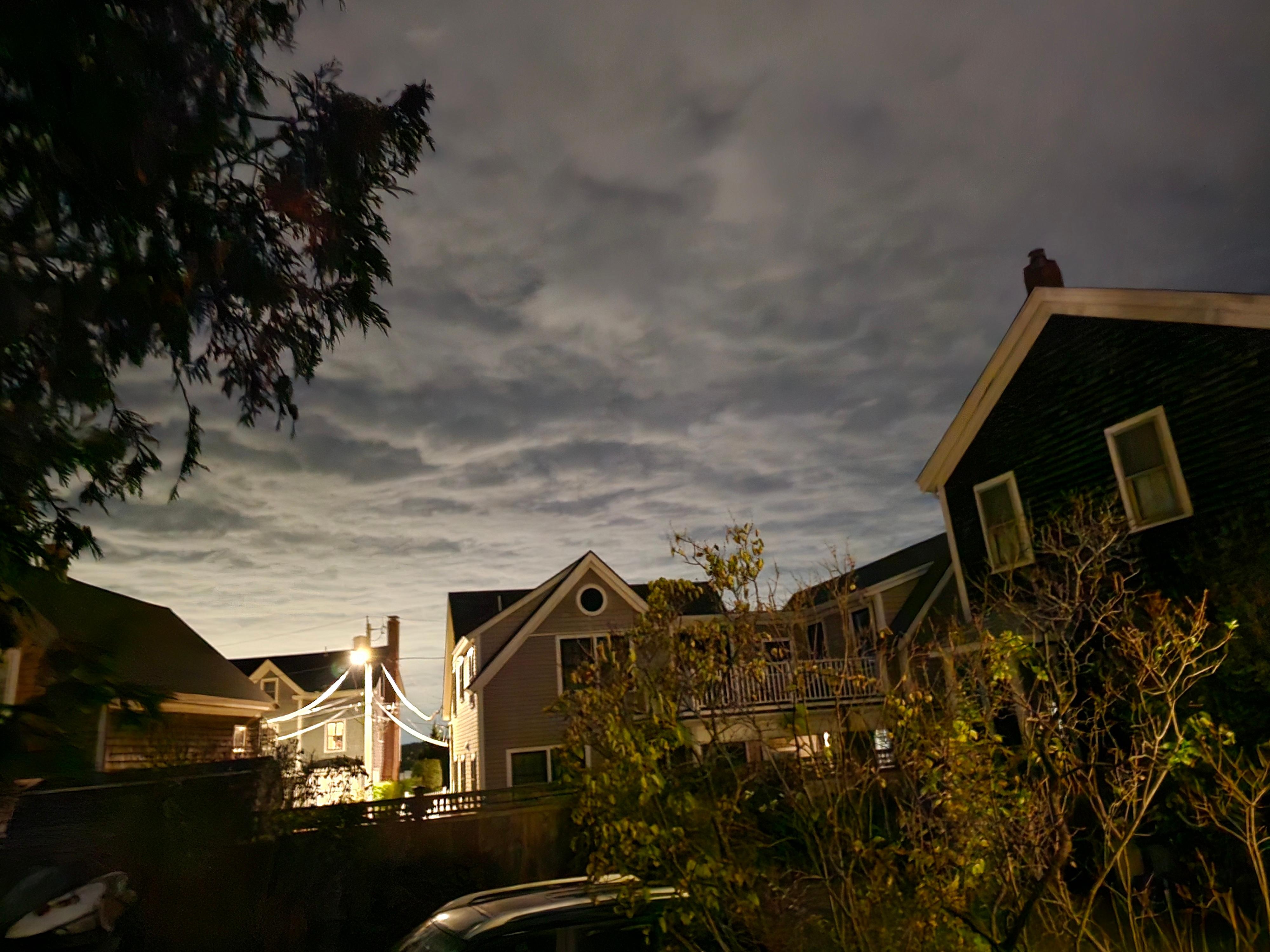 View at night over the driveway