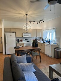 View of the kitchen during our stay.