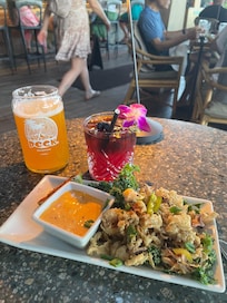 Calamari Fritti, Howzit Hazy IPA, Not Your Average Mai Tai. Yum!