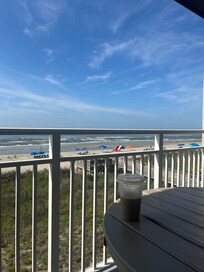 Morning coffee on the balcony.