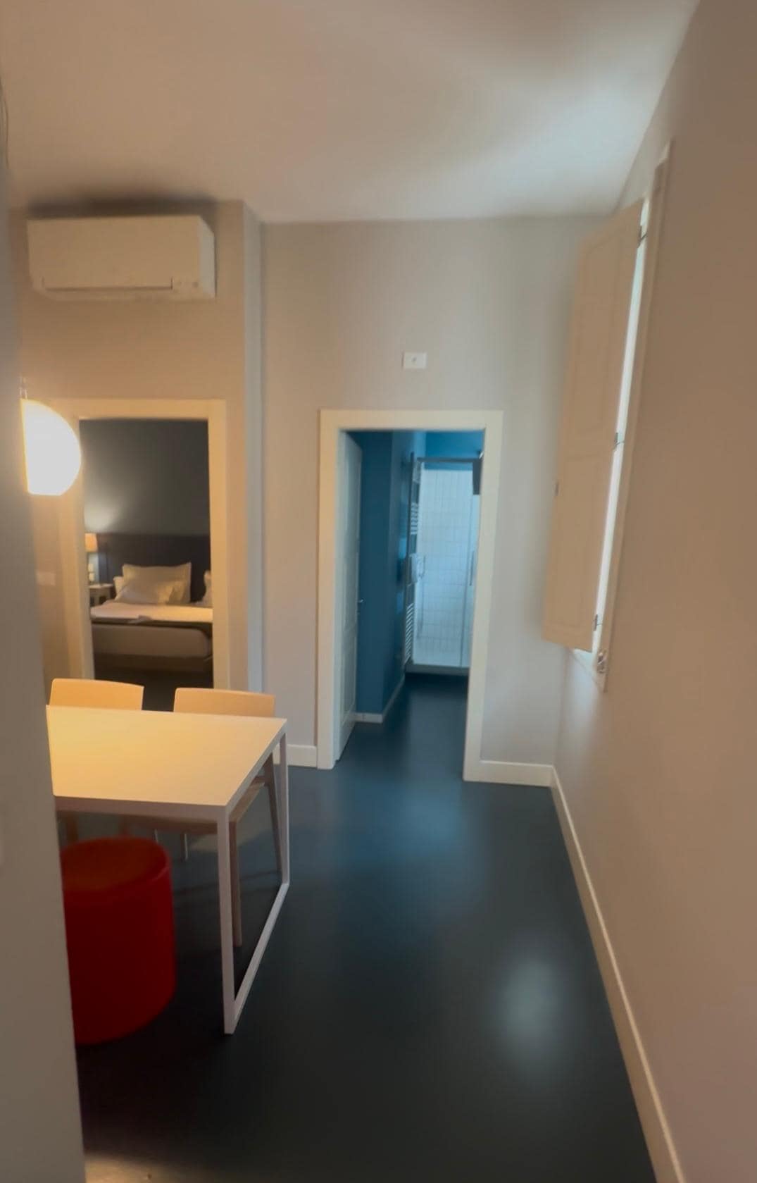 Walking into the apartment 