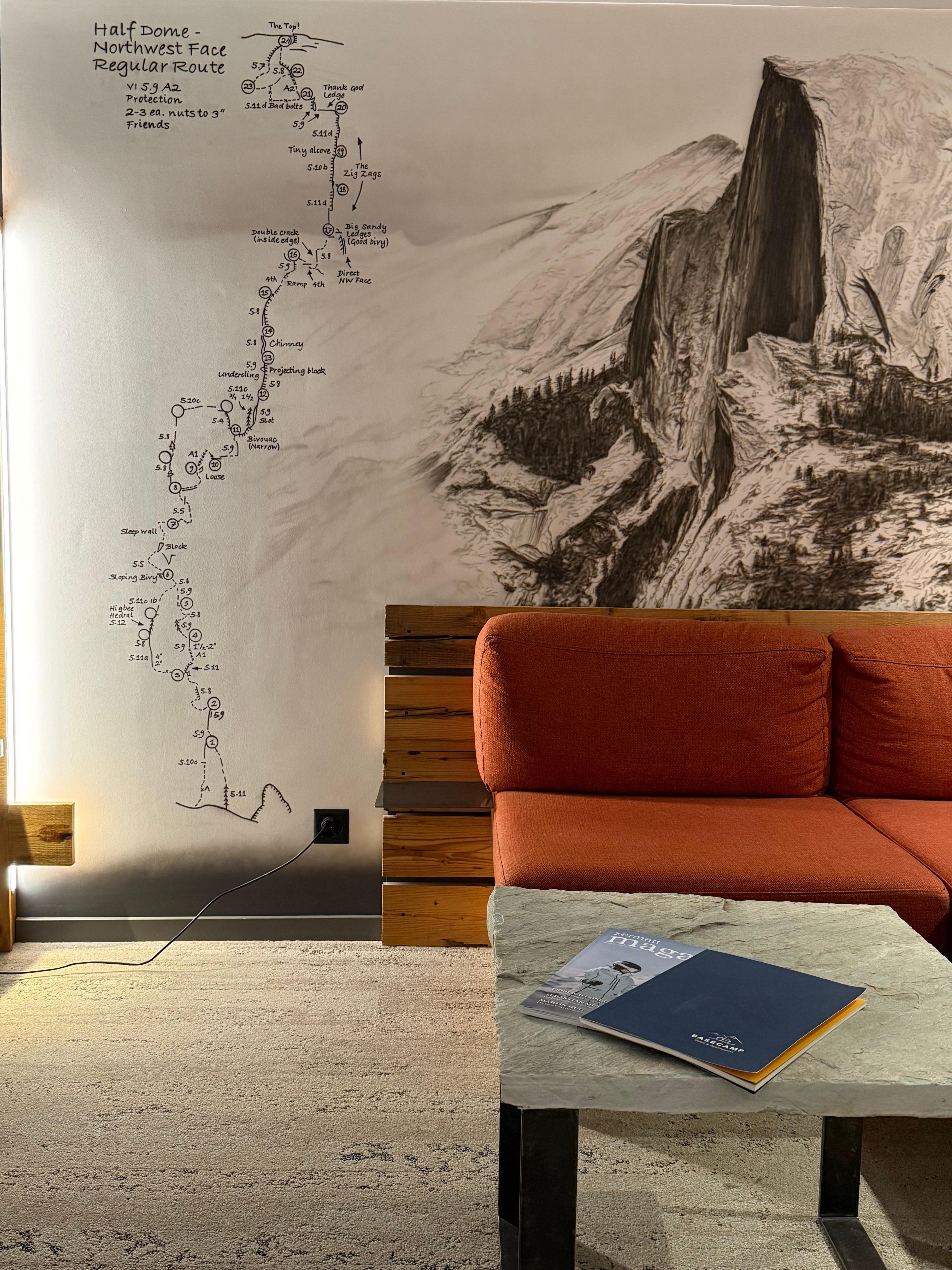 Neat wall in the room above the sitting area. 