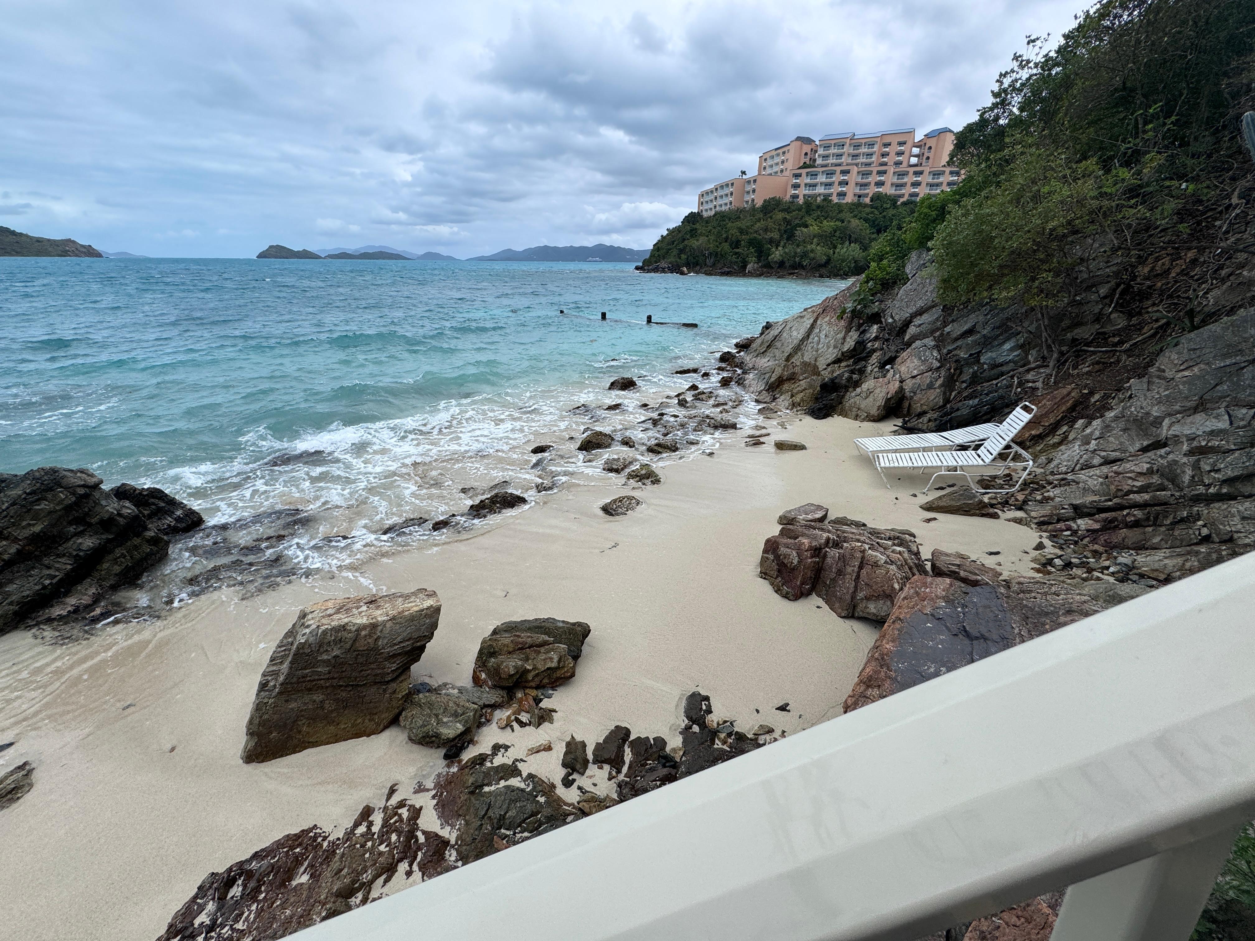 Small beach at the bottom of the steps