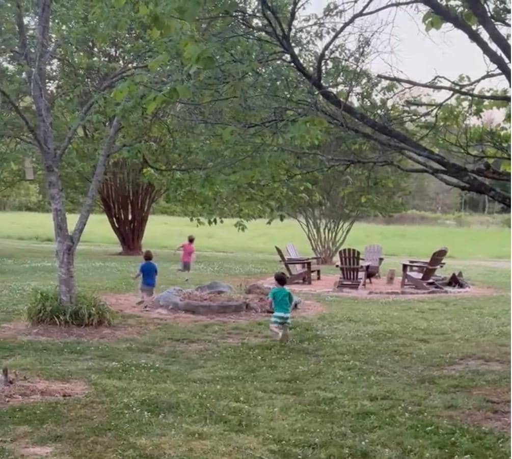 Running off energy in the beautiful backyard.