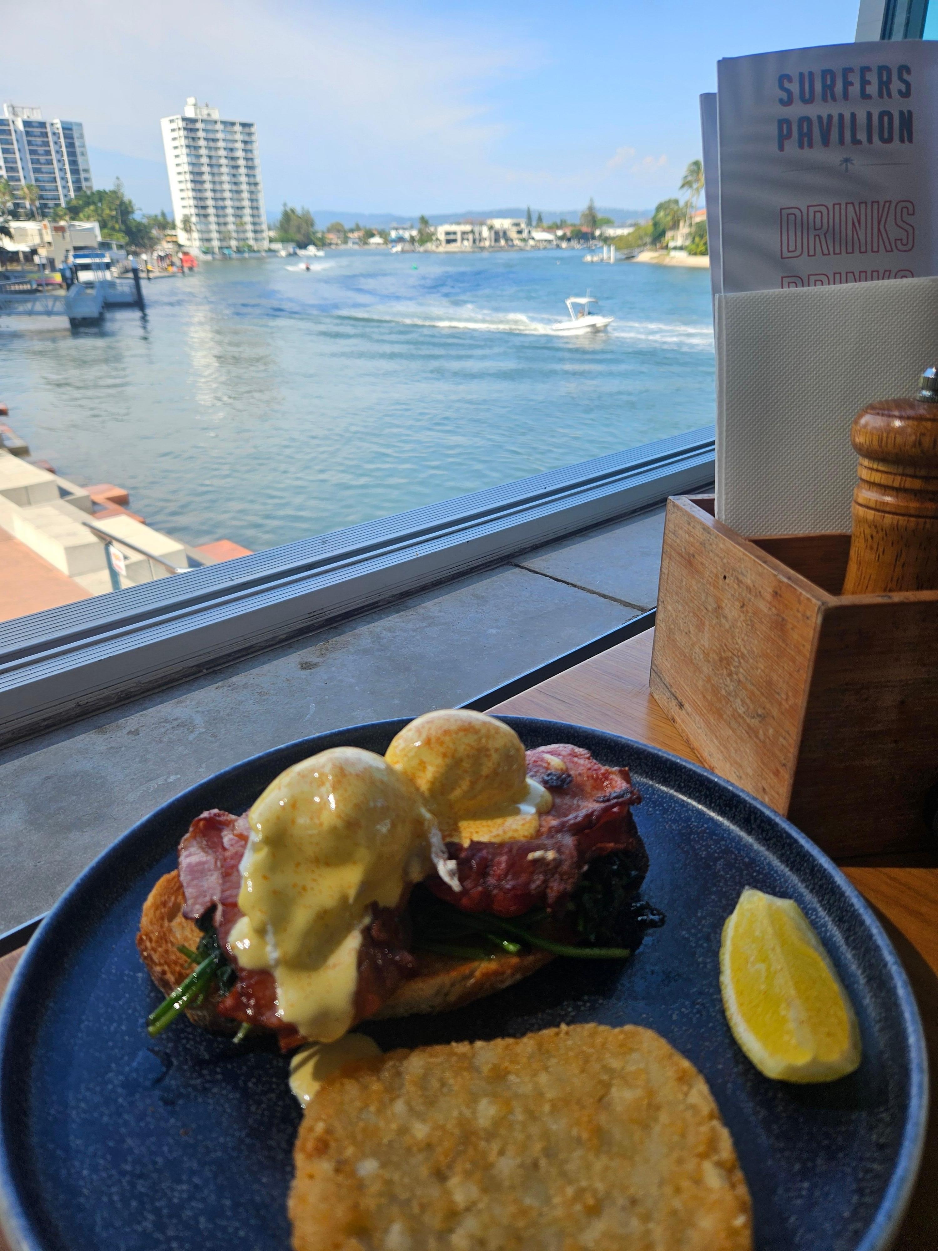 Breakfast next door as Surfers Pavilion 