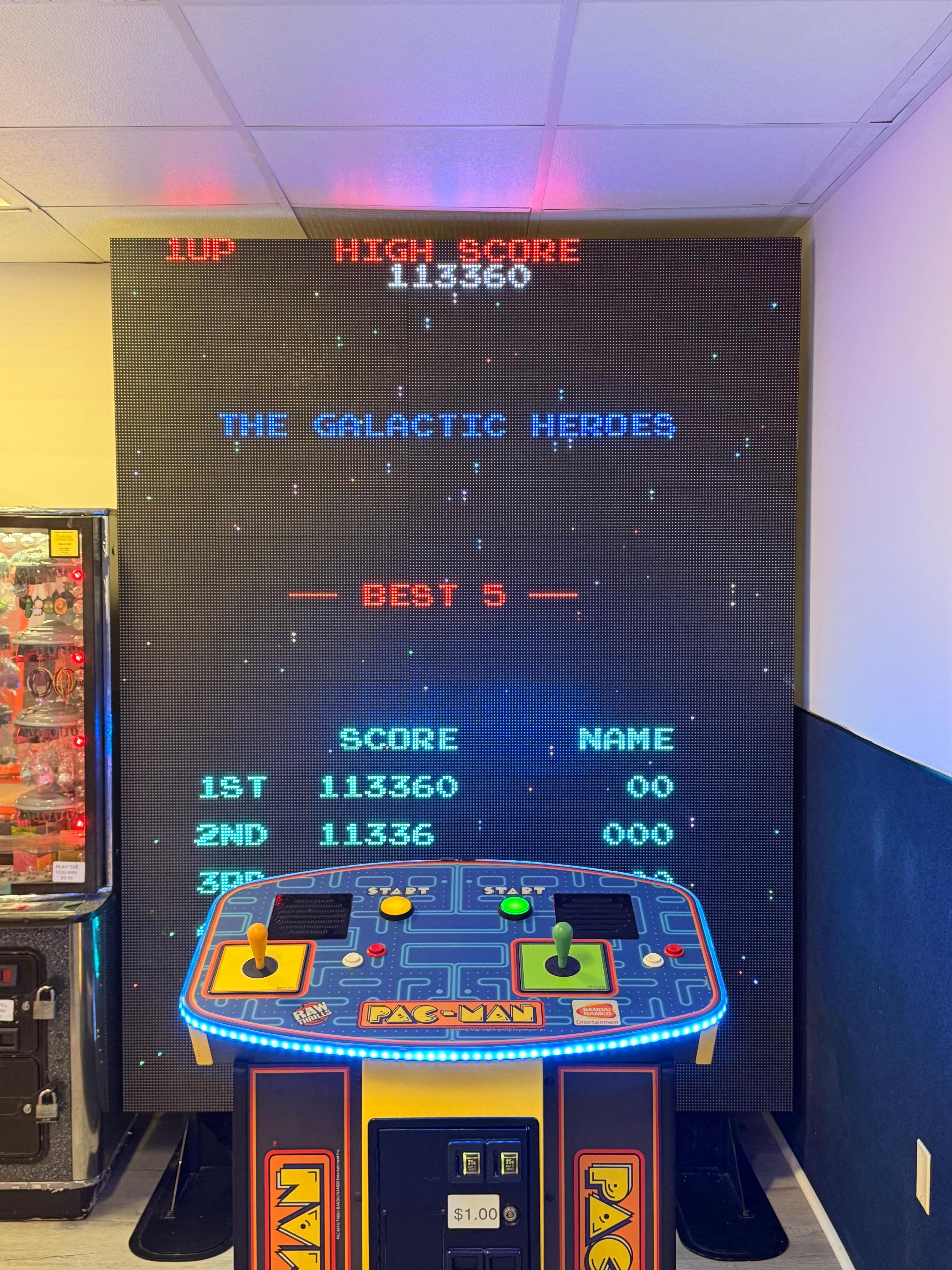 Gigantic Galaga & Pac-Man machine in arcade.