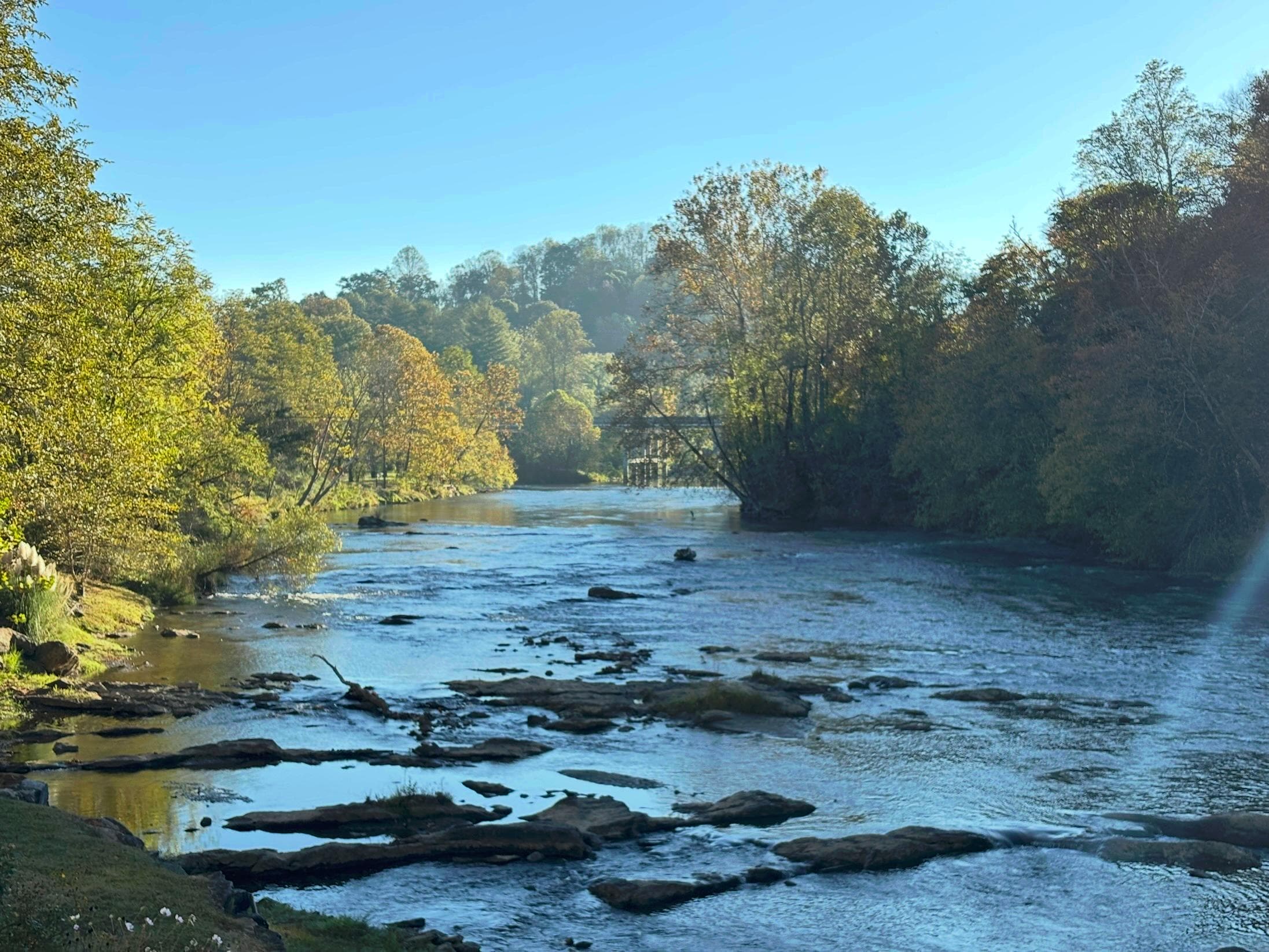 Tuckaseegee River seen from hotel deck. 