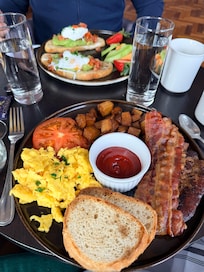 Petit dejuener Anglais. The bread here is amazing. My husband had the avocado toast every day; it was that good.