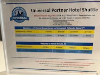 Horaires de la navette vers et depuis le City Walk (parc Universal Studio, parc Island of Adventure et parc Volcano Bay via un second bus ensuite).
Octobre 2025