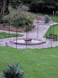 Cool fire pit in the garden.