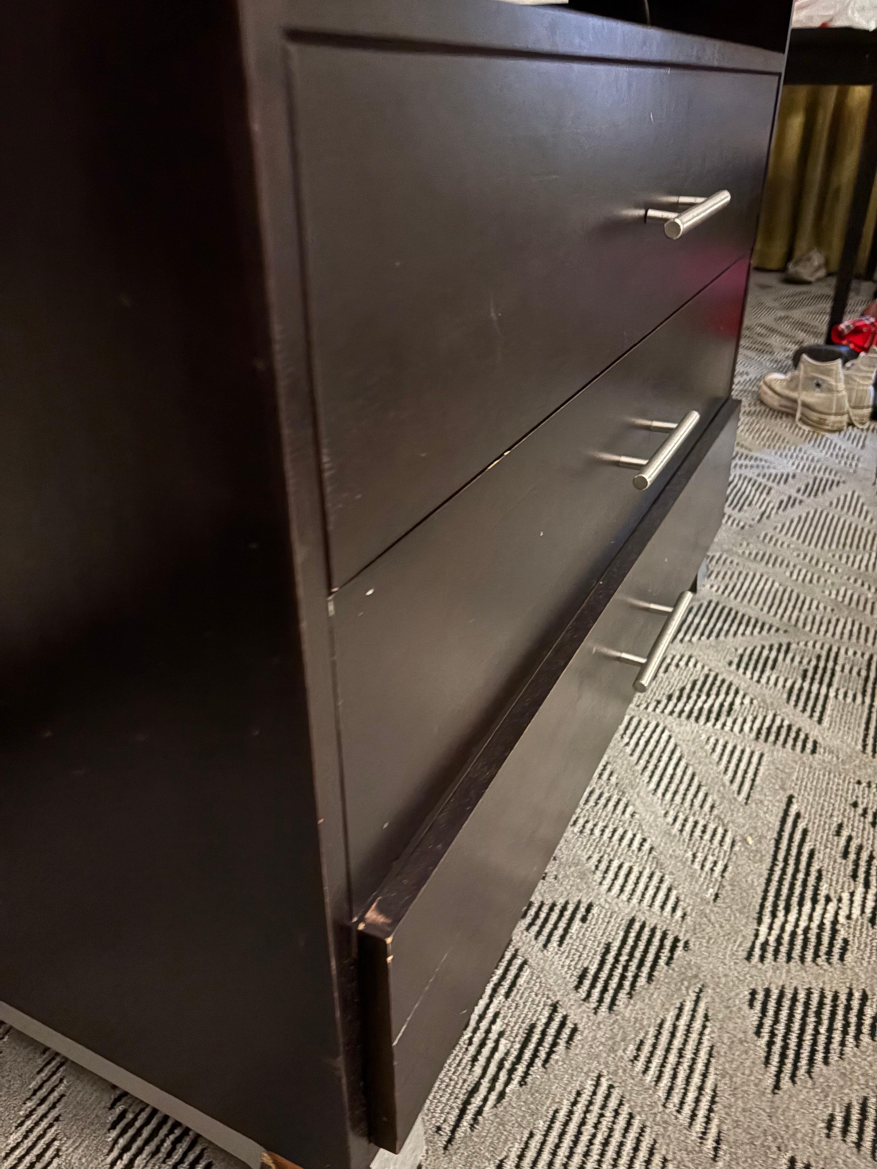 Broken drawer, peeling veneer, nasty on top 