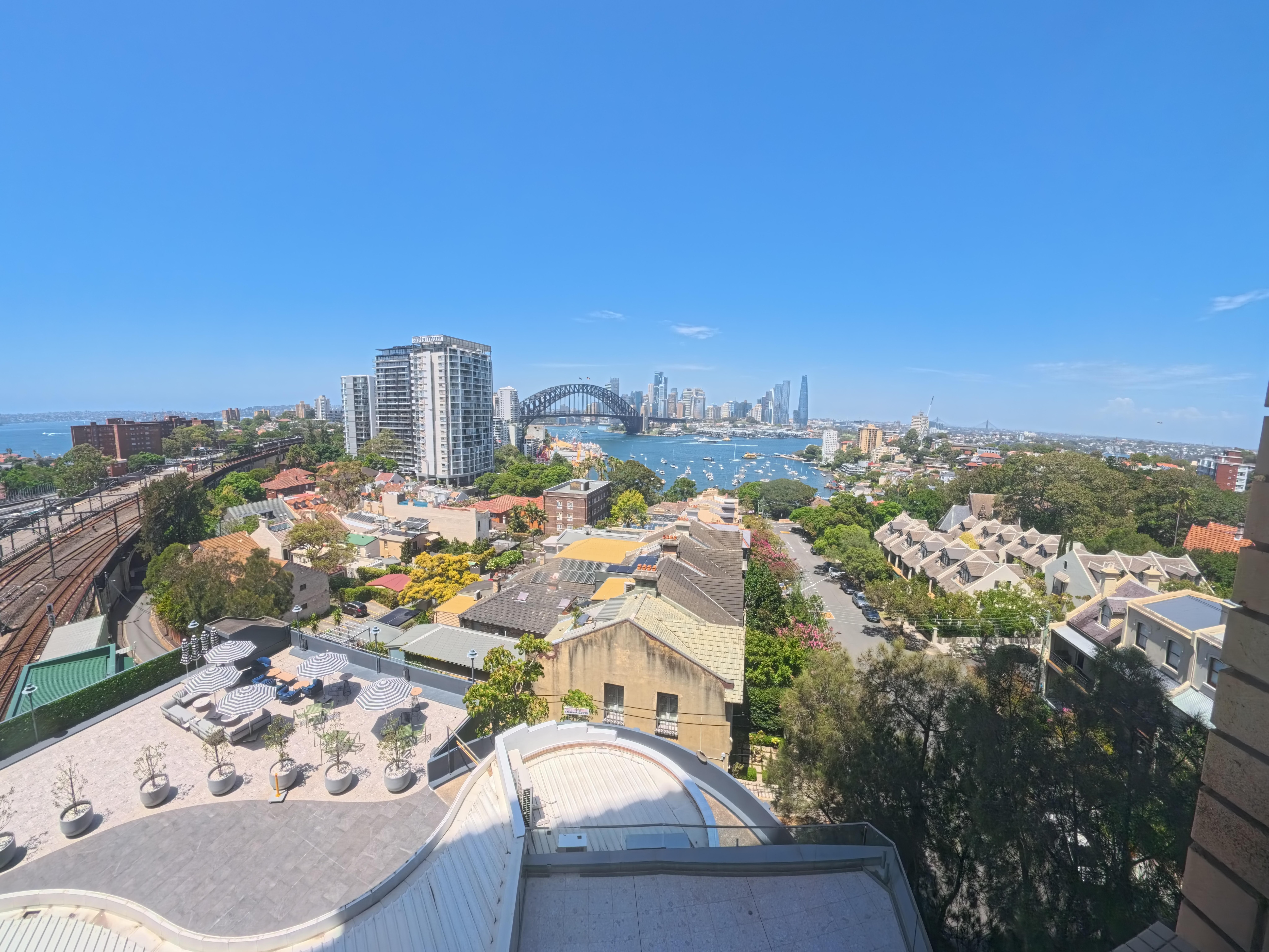 A view from the fifth floor, looking at the Habour Bridge and Opera House