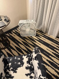 Loud fan provided by staff because the air conditioner didn't blow cool air.