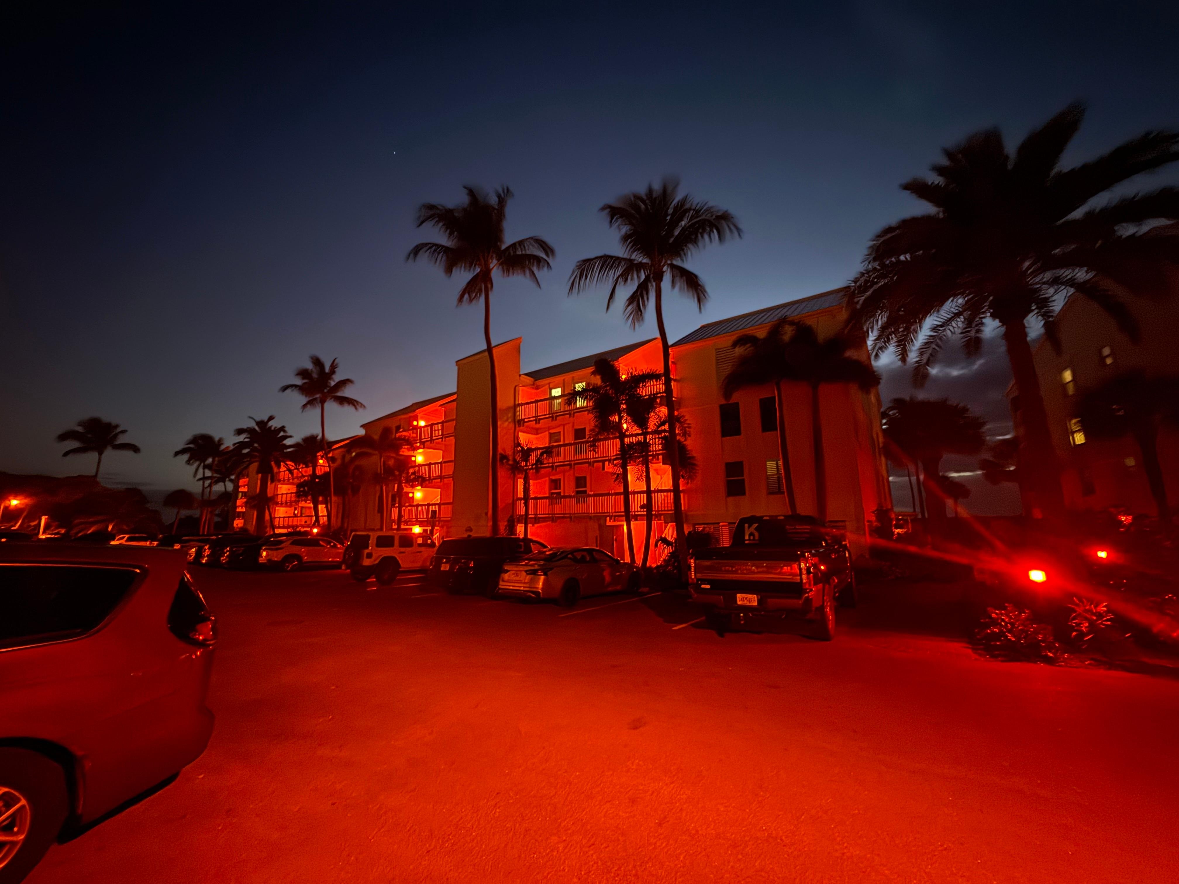 Nightime view of condos 