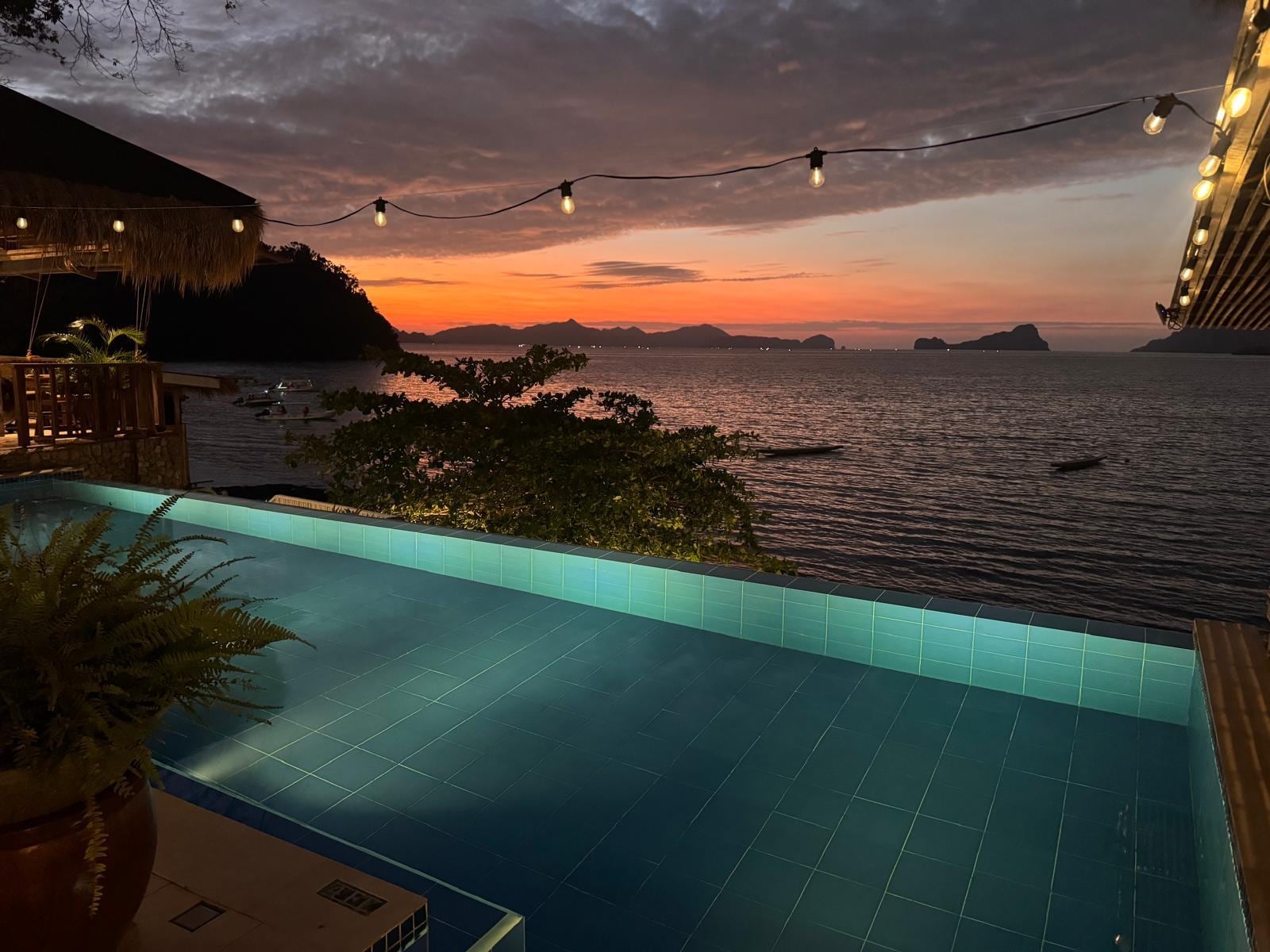 Pool view at sunset