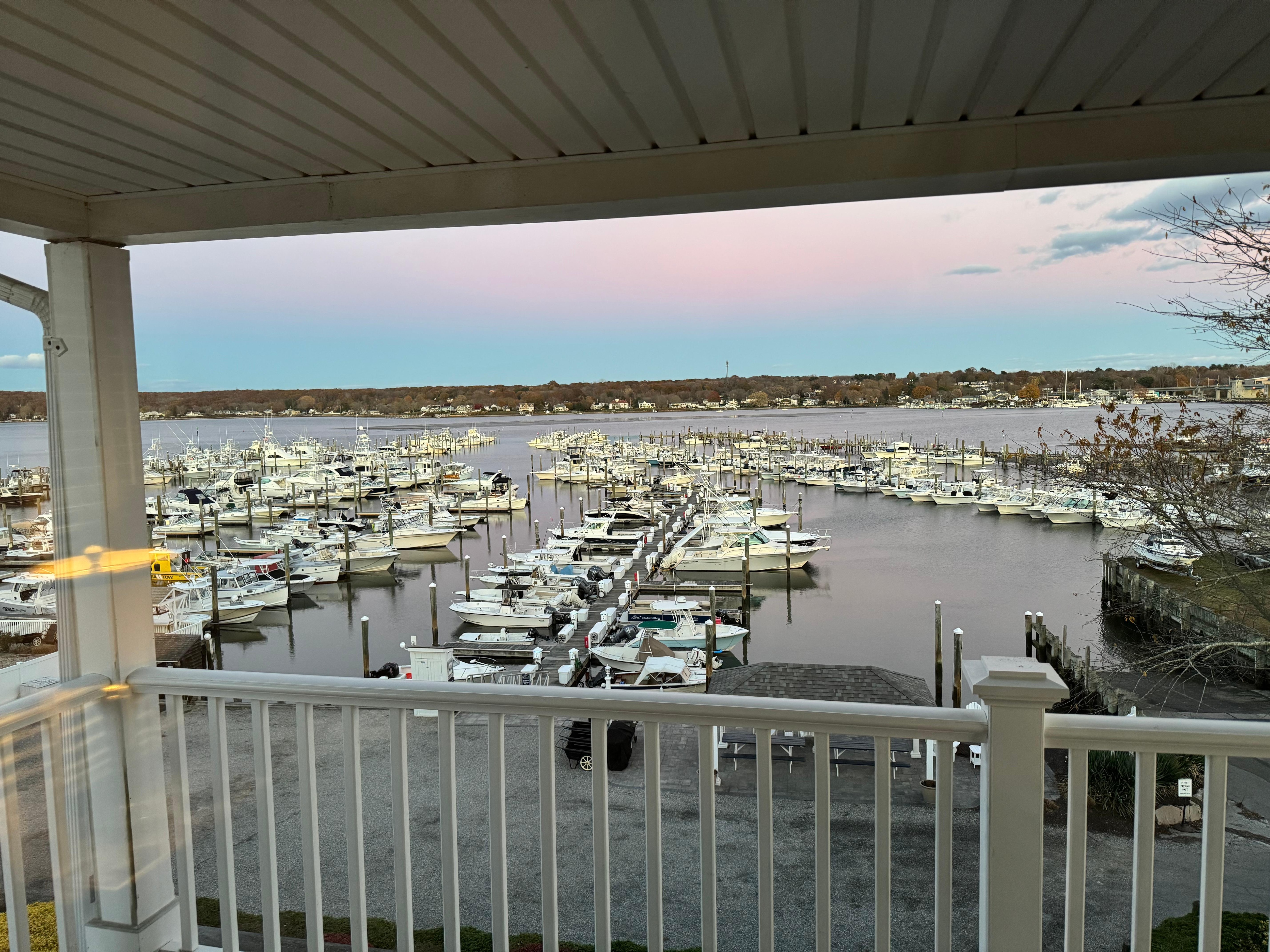 View of the river as the sky was turning pink with the sunset (which was on the other side of the inn)