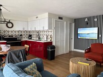 Our great room- living room/kitchen. Very cute.