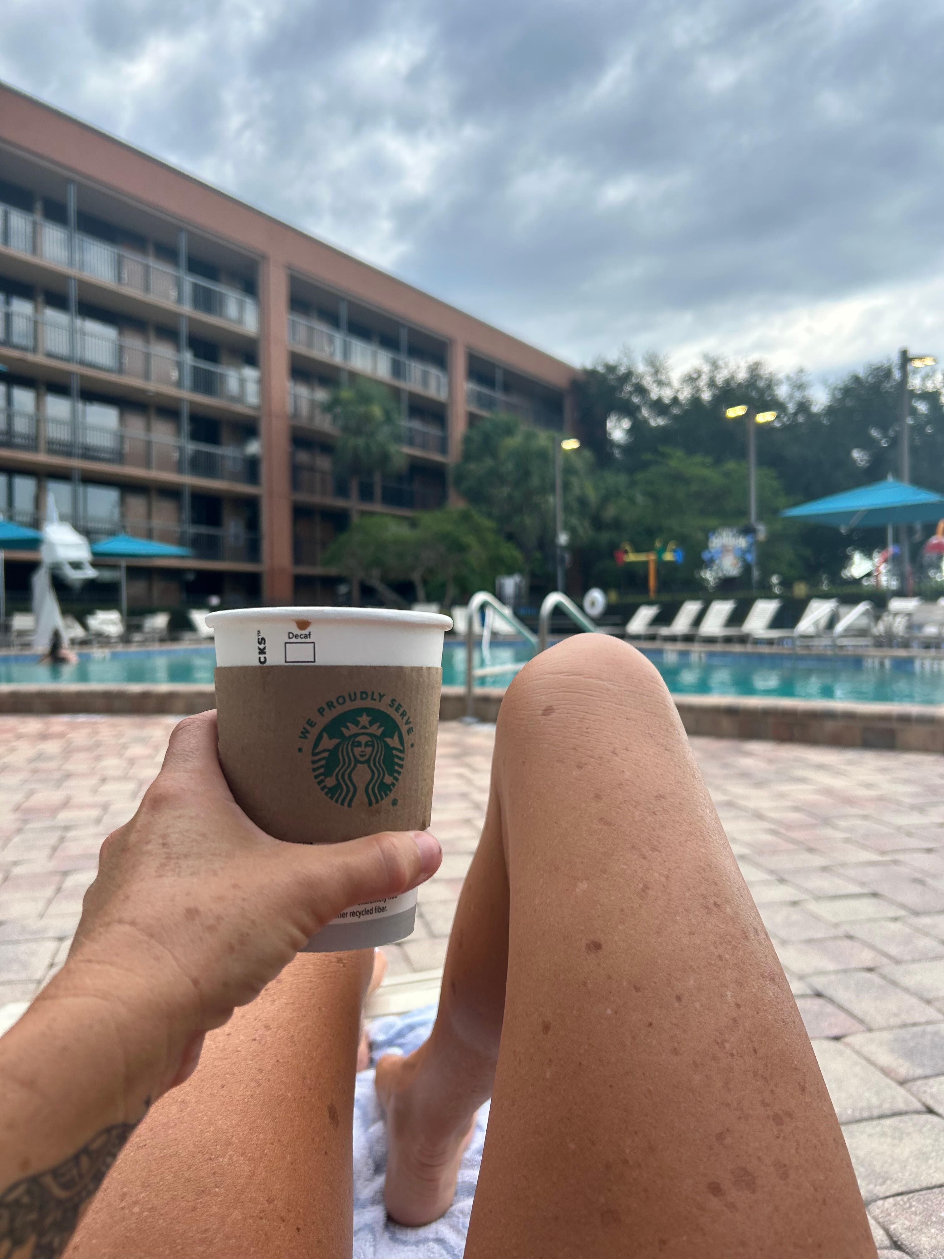 Poolside coffee in the morning. 