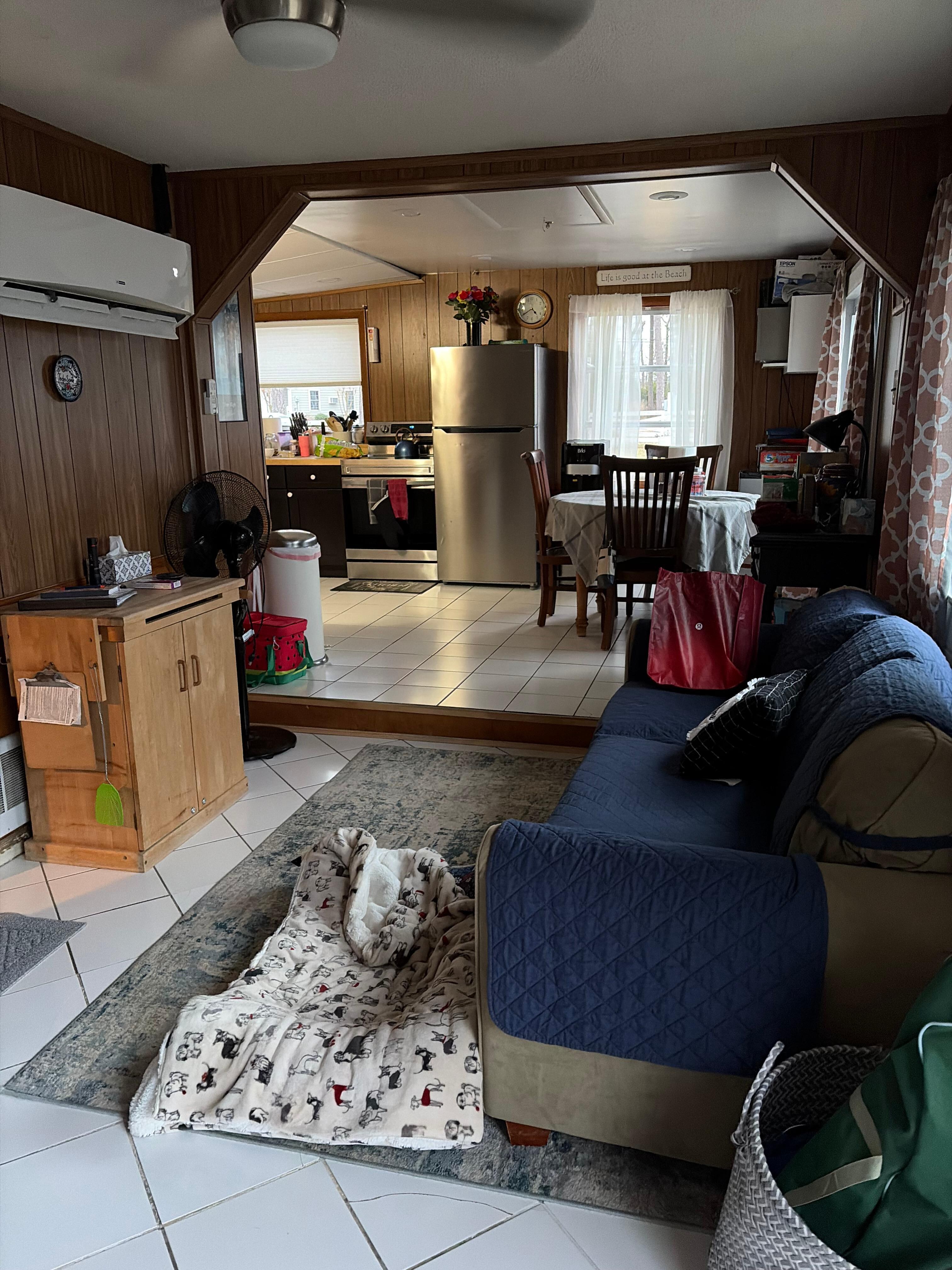 Living area & dining  table/kitchen 