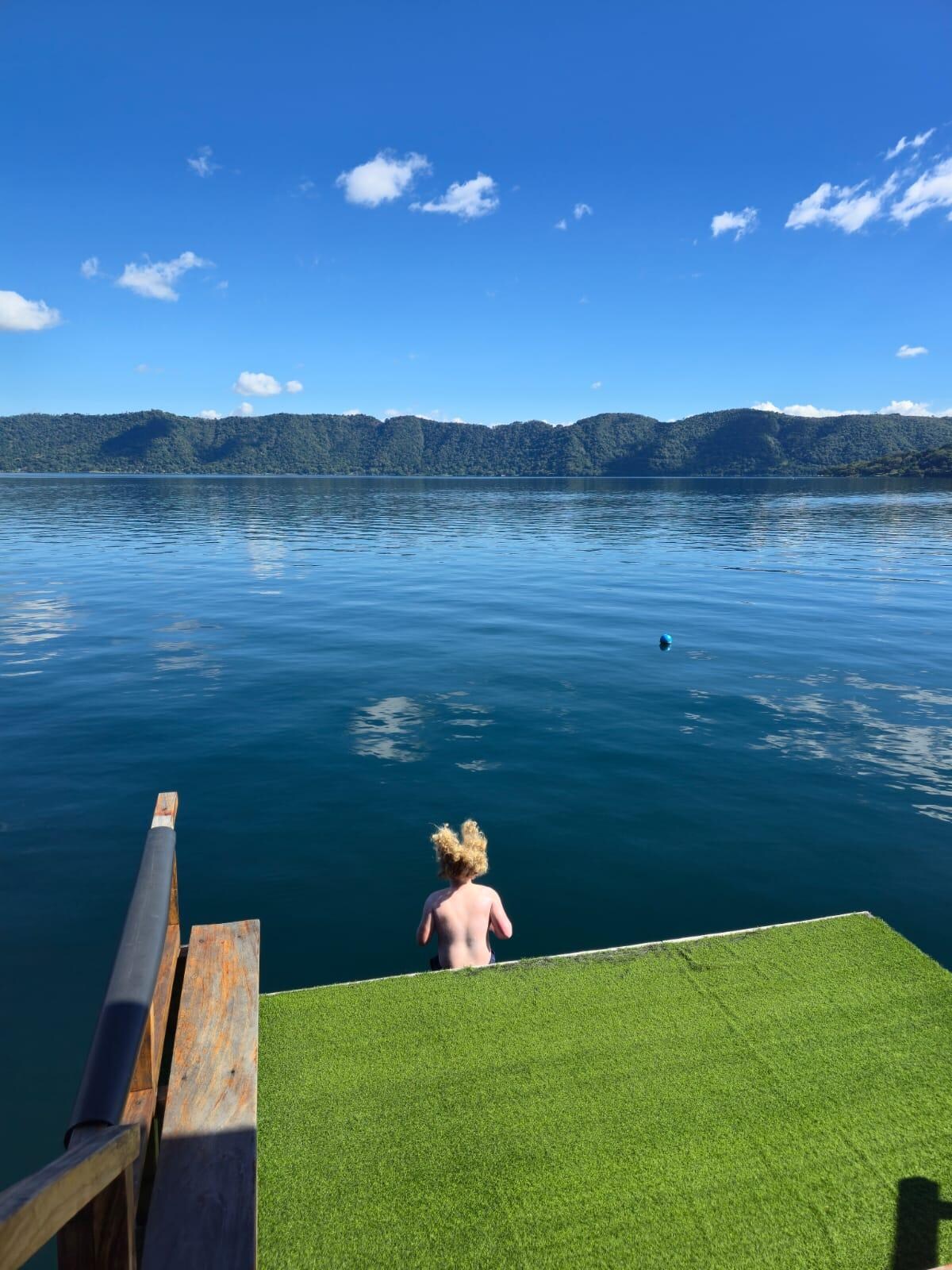 Jumping off the dock. 
