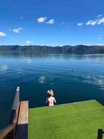 Jumping off the dock.