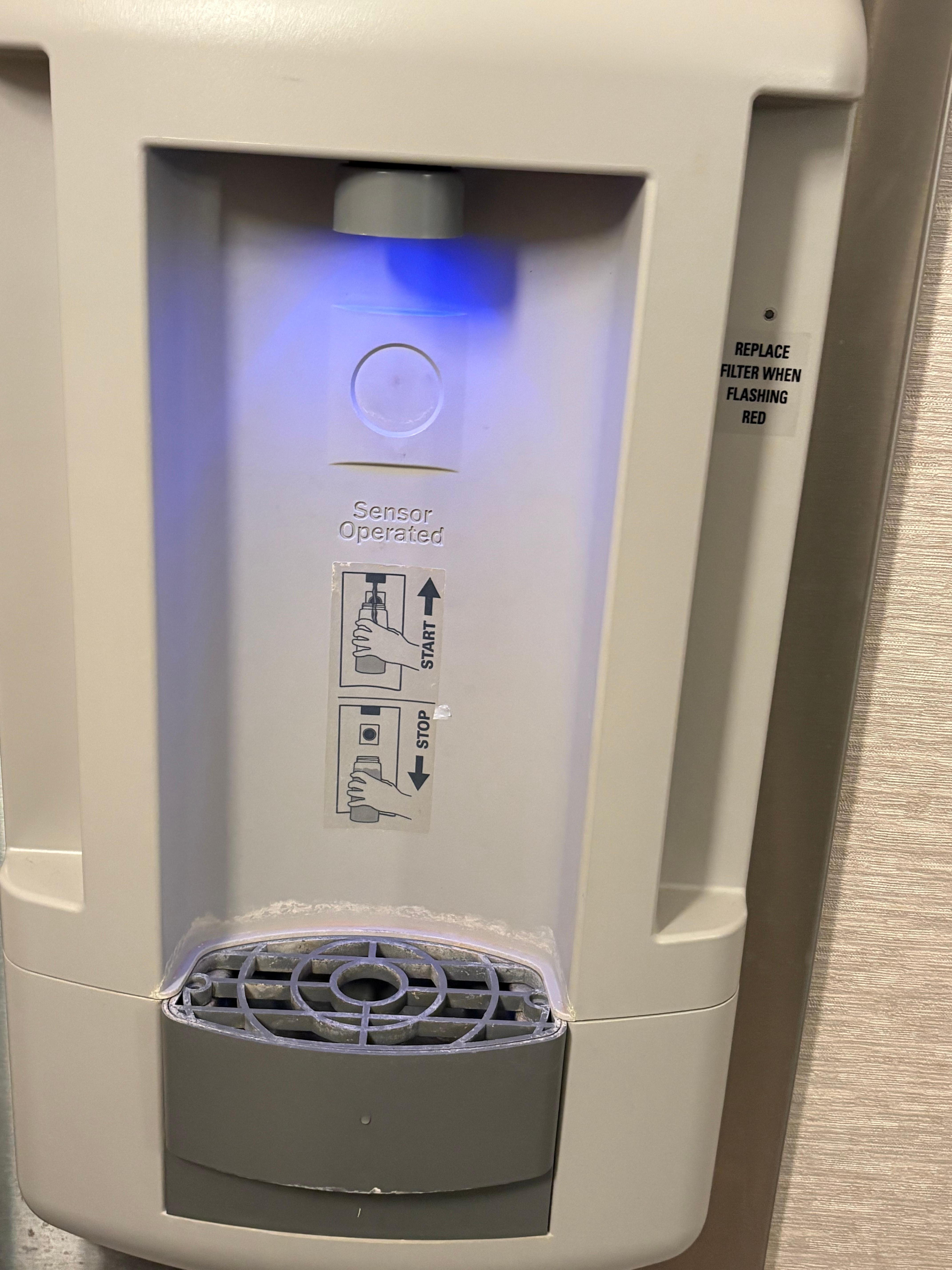 The water ‘filling station’ on floor 5 - not purified drinking water and corroded with calcium deposits.