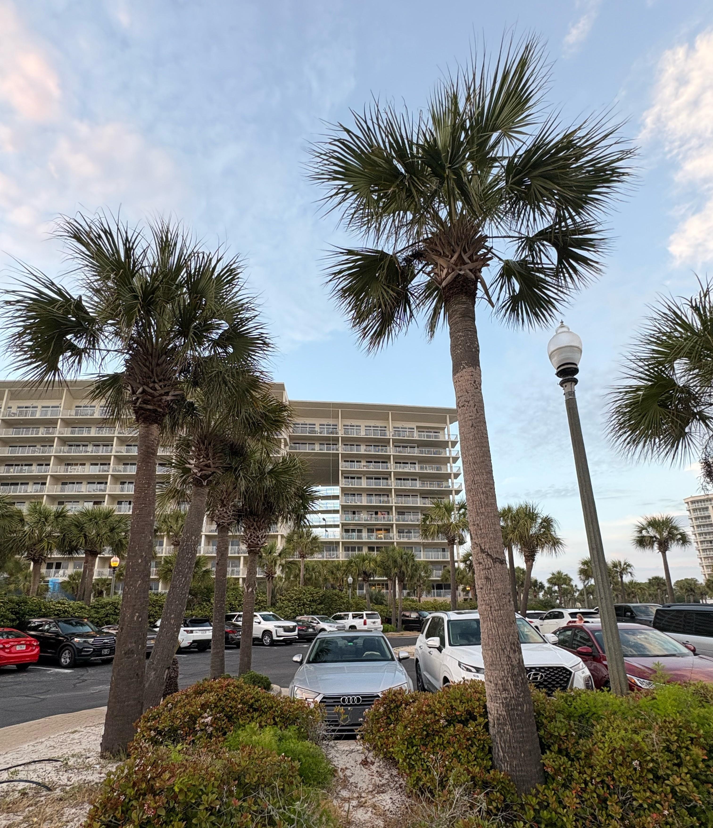 view of balcony from across the parking lot