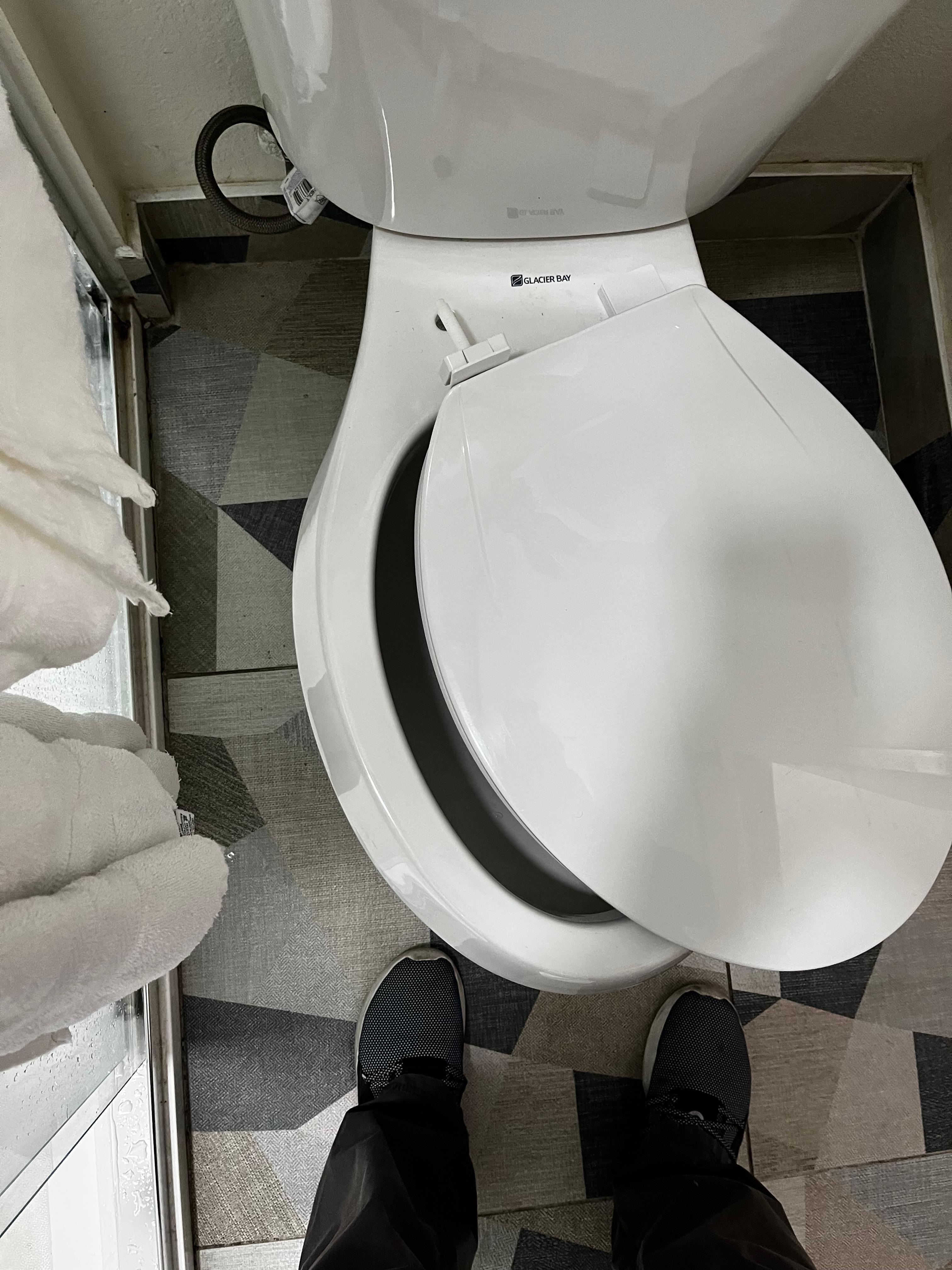 Loose toilet seat lost one of its mounting bolts so the seat would shift as you sat down