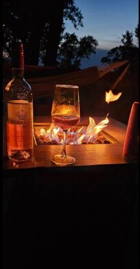 Wine on deck with firepit.