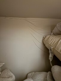 Wall in main floor bedroom, water damaged.