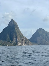 Pitons from the bay out of Soufriere