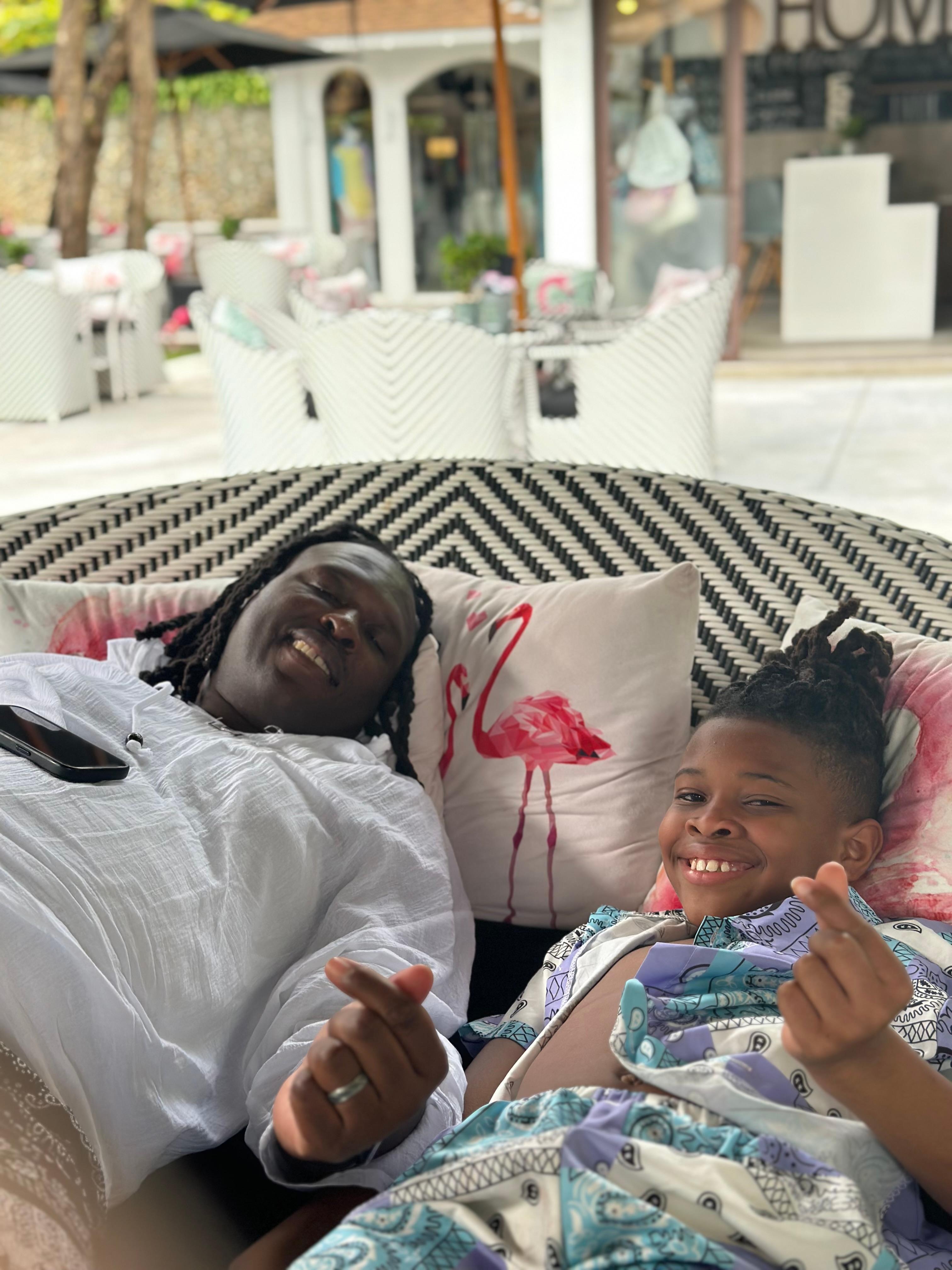 Relaxing at Bowls & More with Daddy 