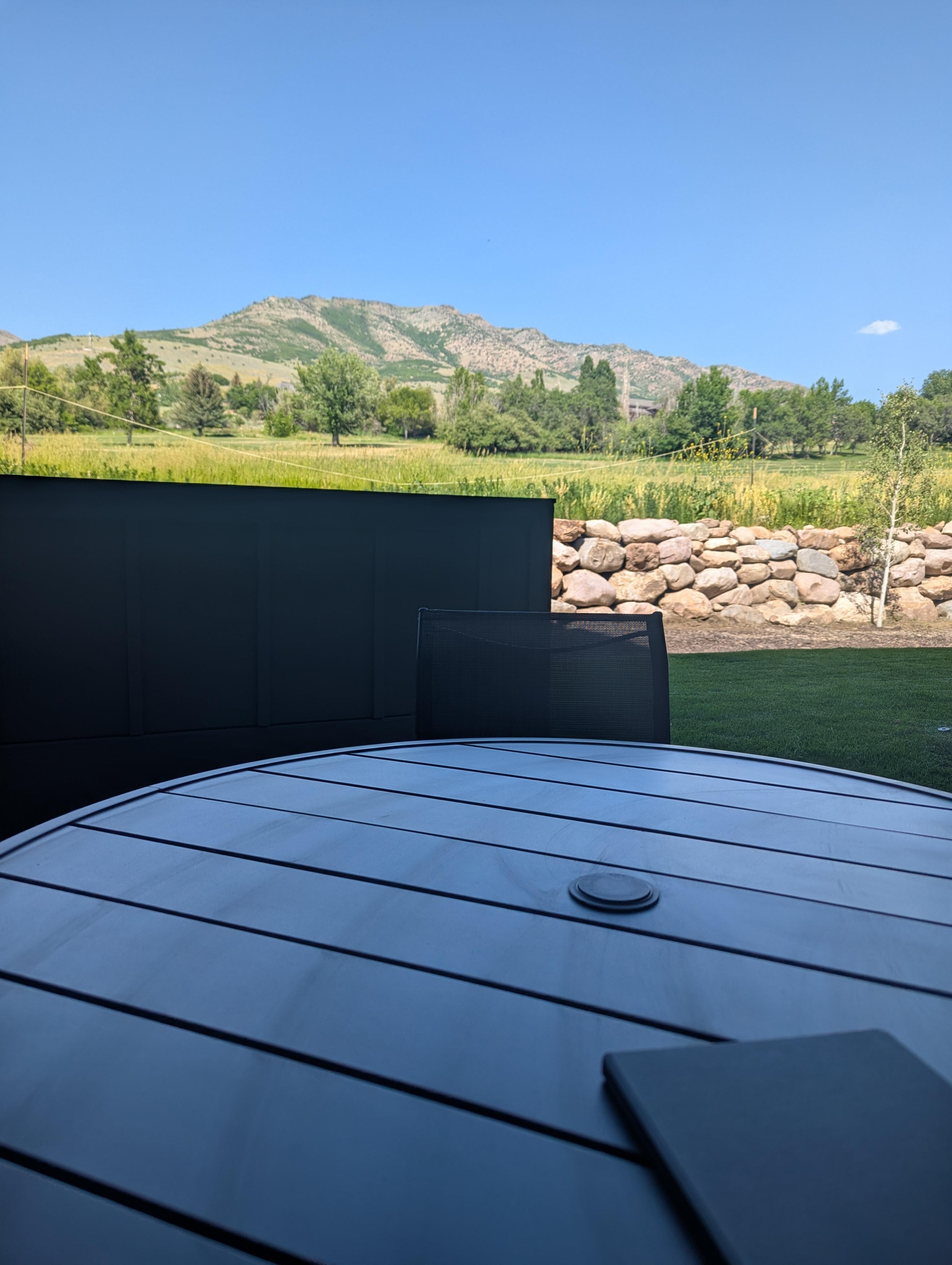 Perfect for a cup of coffee with a mountain view!
