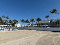 view of beach with Shores pool on the right