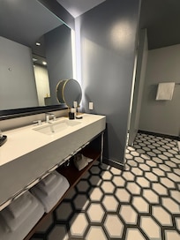 Bathroom with separate toilet room and walk in shower