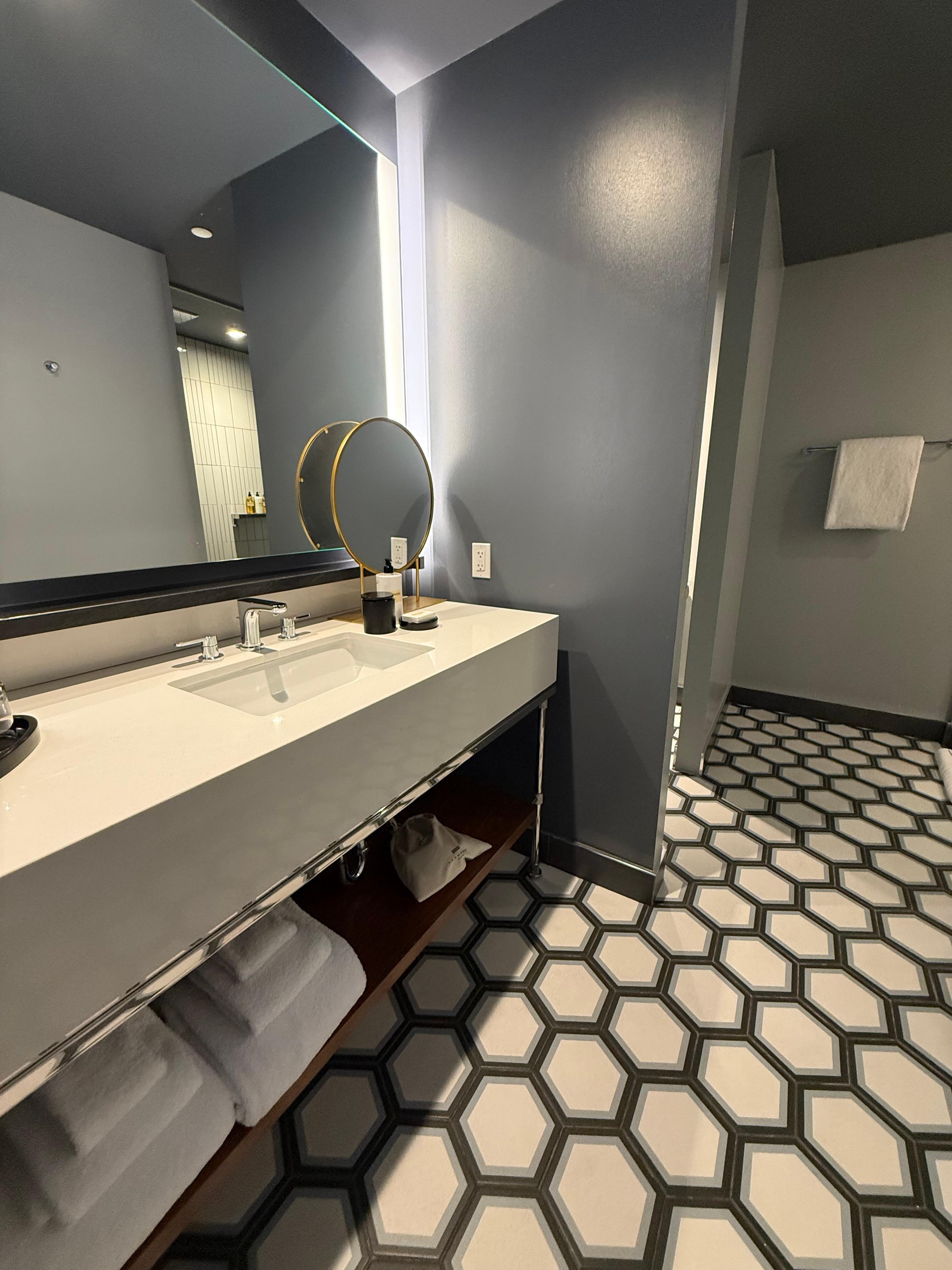Bathroom with separate toilet room and walk in shower