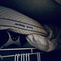 Old pillows shoved in closet. No hangers, I purchased and left there.