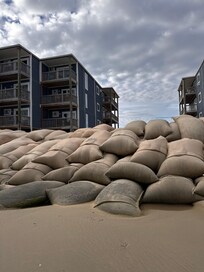 Sandbags in front of the buildings
