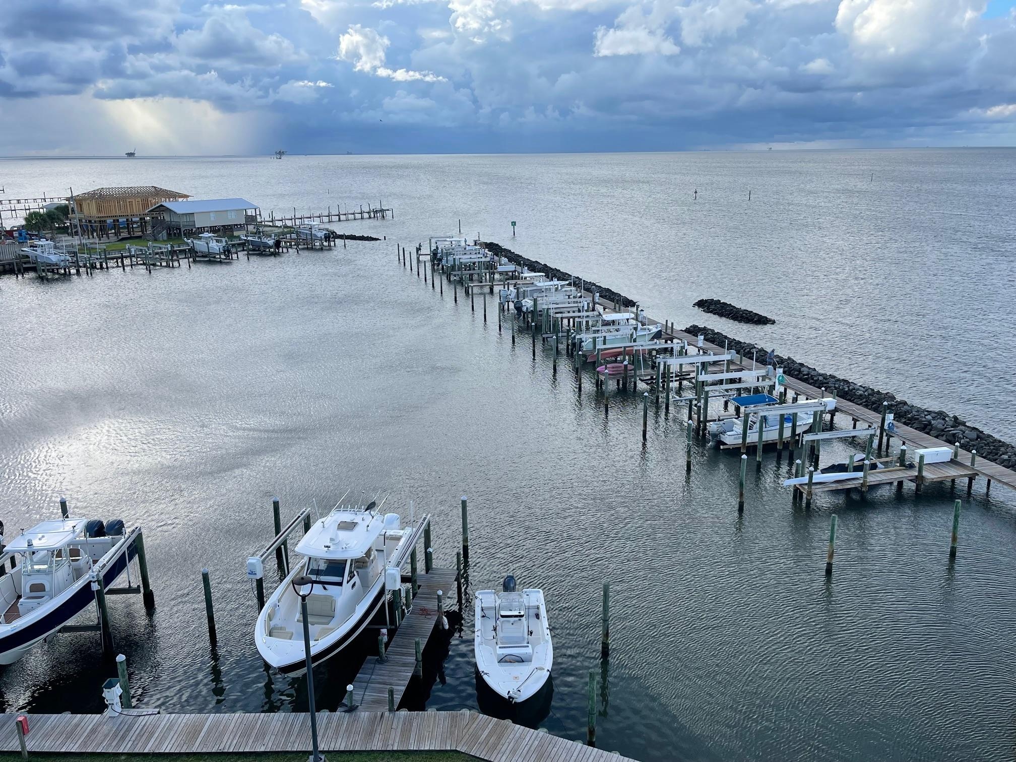 View from the balcony looking north at Mobile Bay
