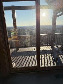 Handprints/dirty windows/sliding glass doors.