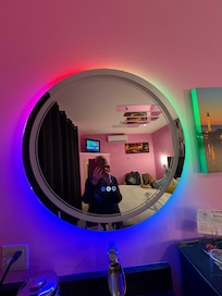 there were several modes for the perimeter lighting of the mirror, but could not get the control lights to go off at night- lots of glowing lites in room